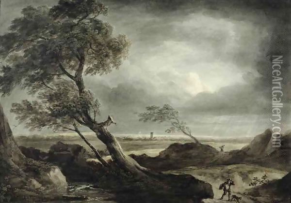 Landscape with Village Stormy Effect Oil Painting - Benjamin Barker