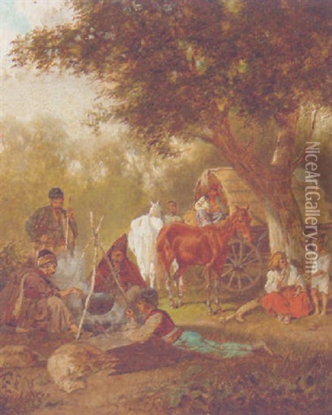 The Gypsy Camp Oil Painting - Franz Quaglio
