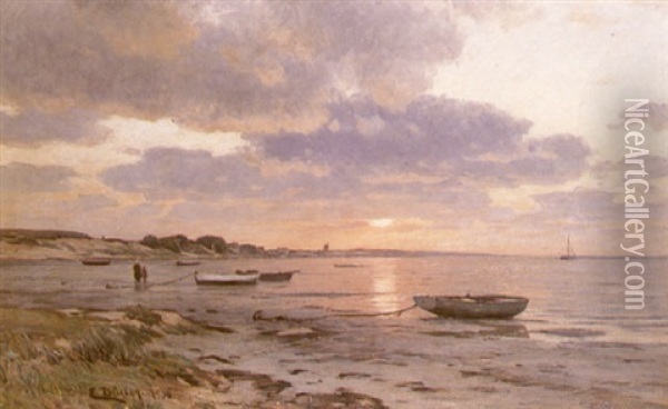 An Extensive Coastal Landscape At Low-tide Oil Painting - Eugen Gustav Duecker