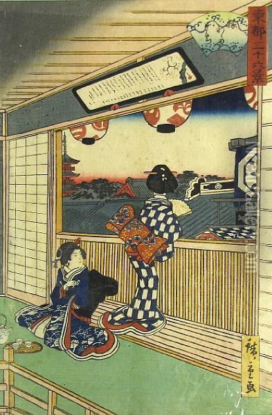 View Of The Eastern Capital Oil Painting - Chimpei Ii Hiroshigesuzuki