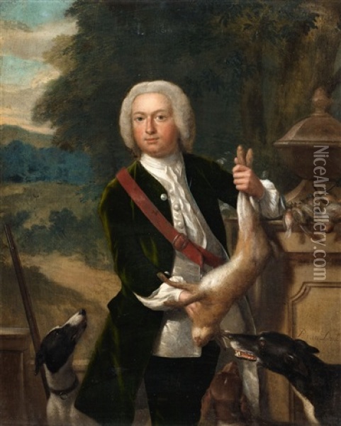 A Portrait Of Baron Van Nieuwvliet As A Hunter (+  A Portrait Of Baroness Van Nieuwvliet In A Landscape; Pair) Oil Painting - Philip van Dyk