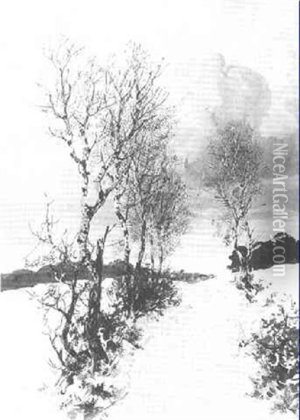 Winterliche Schneelandschaft Mit Birken Oil Painting - Albert Ernst Muehlig