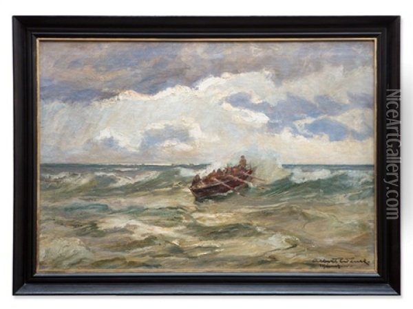 Life Boat In The Breakers Oil Painting - Albert Wenk