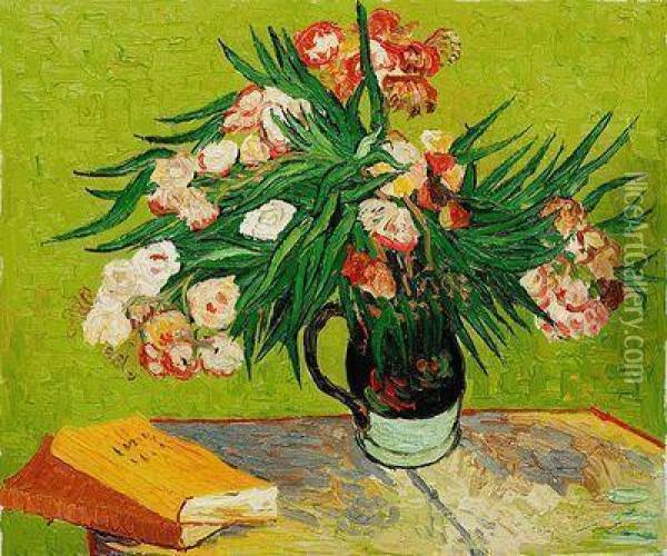 Majolica Jar With Branches Of Oleander Oil Painting - Vincent Van Gogh