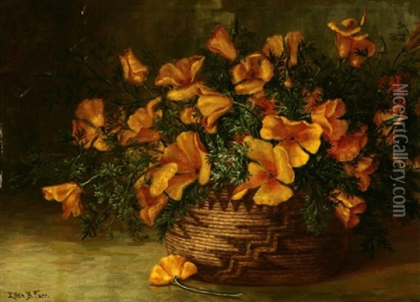 California Poppies In An Indian Basket Oil Painting - Ellen Francis Burpee Farr