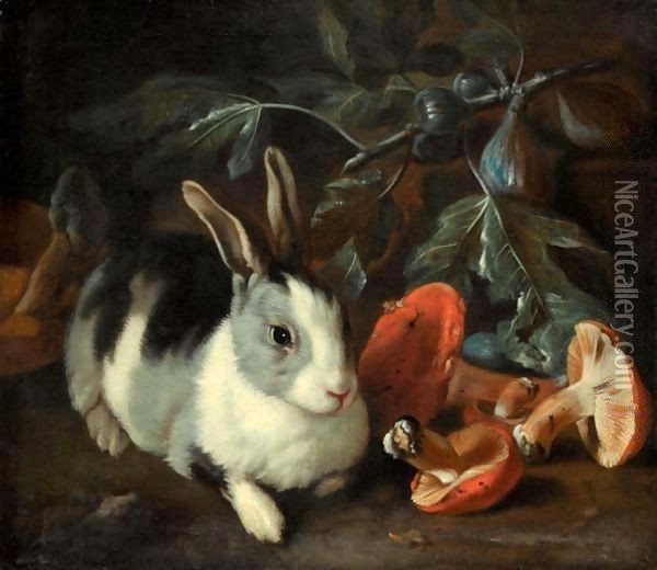 A Forest Floor With A Rabbit And Mushrooms Oil Painting - Franz Werner von Tamm