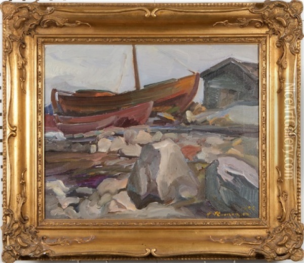 Boats Oil Painting - Jalmari Ruokokoski