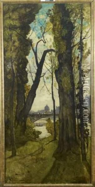 Le Pont Des Saints-peres Et Le Dome De L'institut Oil Painting - Henri-Joseph Harpignies