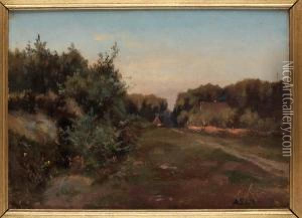 Hus I Gronskande Landskap Oil Painting - Ascan Lutteroth