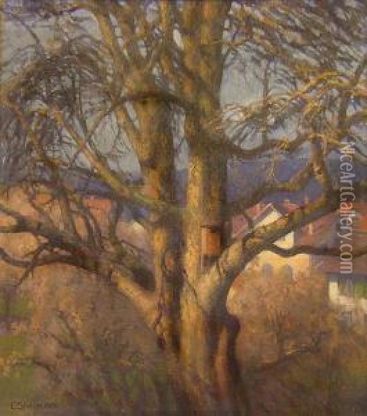 Baum Vor Hausergruppe Oil Painting - Johann Conrad Steinmann