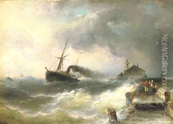 The arrival of the steamship Oil Painting - Nicolaas Riegen