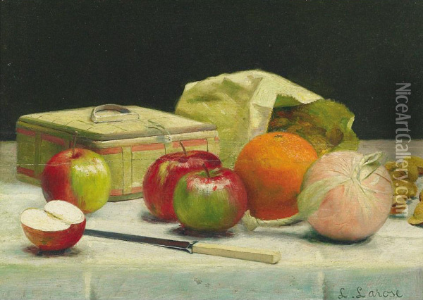 Bonbons, Noix, Pommes Et Oranges; Corbeille De Raisins Verts Oil Painting - Ludger Larose