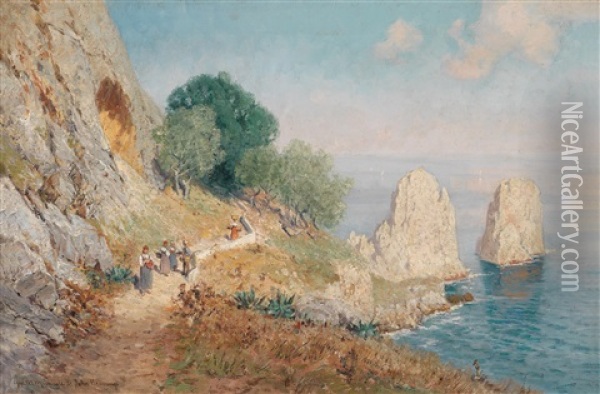 Die Faraglioni Auf Capri Oil Painting - Johann Friedrich Hennings