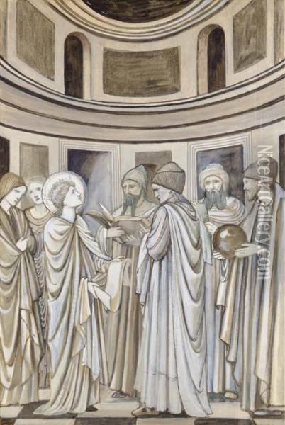 St Catherine Disputing With The Pagan Philosophers Oil Painting - Sir Edward Coley Burne-Jones