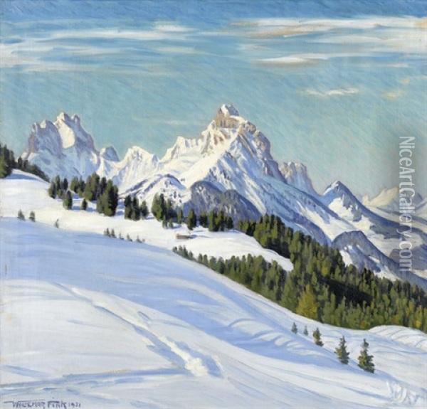 Sonnige Winterlandschaft Mit Bietschhorn Oil Painting - Waldemar Theophil Fink
