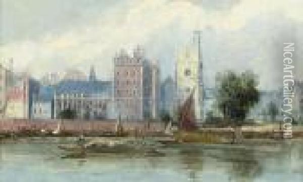View Of Lambeth Palace From The Thames, London Oil Painting - Edward William Cooke