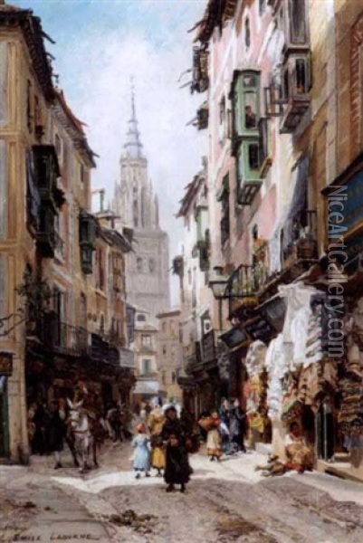 Street Scene, Toledo Oil Painting - Edme-Emile Laborne
