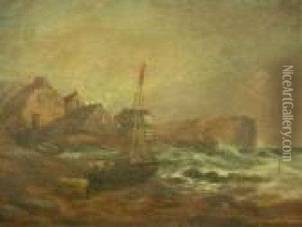 Fishing Smack Off Aharbour And Beached Fishing Smacks Oil Painting - S.L. Kilpack