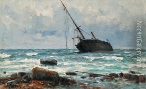Wreck Near The Shore Oil Painting - Woldemar Toppelius