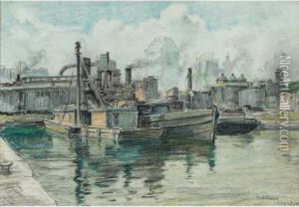 Montreal Harbour Oil Painting - Paul Archibald Caron