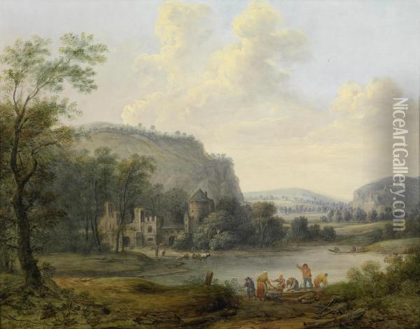 A River Landscape Oil Painting - Bernhard Gottfried Manskirch