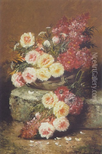 Abundance Of Flowers On A Stone Ledge Oil Painting - Max Carlier