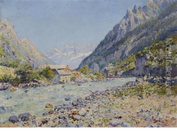 A River In The Alps Oil Painting - Julien Gustave Gagliardini