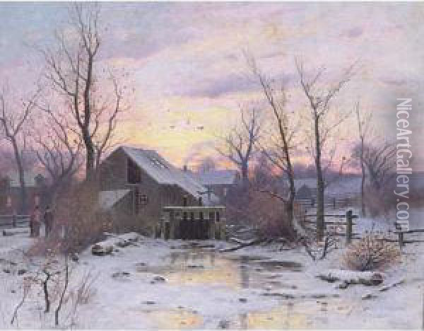 Wintry Twilight Oil Painting - Du Bois Fenelon Hasbrouck