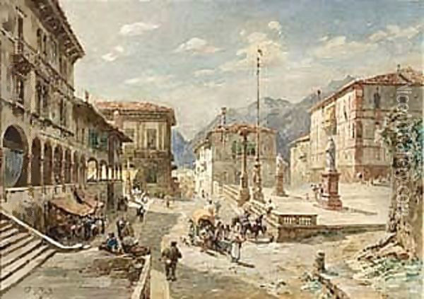 Upper Italien Town (1880) Oil Painting - Gustave Bauernfeind