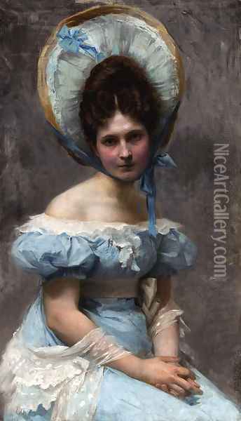 Portrait of a lady in blue Oil Painting - Rudolf Fuchs