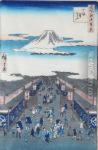 Surugacho Oil Painting - Utagawa or Ando Hiroshige