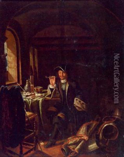 Interieur Mit Pfeiferauchendem Herrn An Einem Tisch Oil Painting - Thomas Wyck
