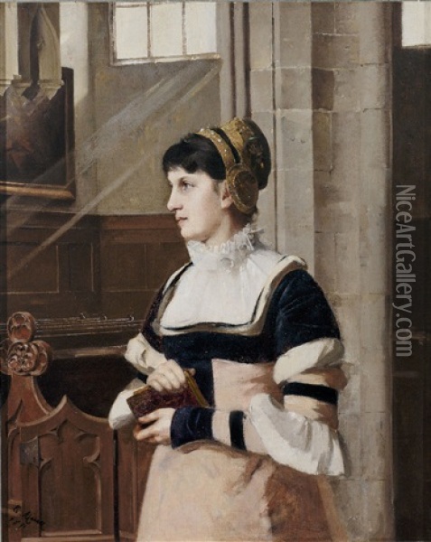 Junge Frau In Tracht In Der Kirche Oil Painting - Ernst Meisel