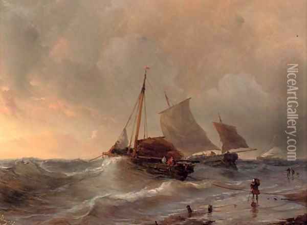 A choppy surf at sunset Oil Painting - Louis Meijer