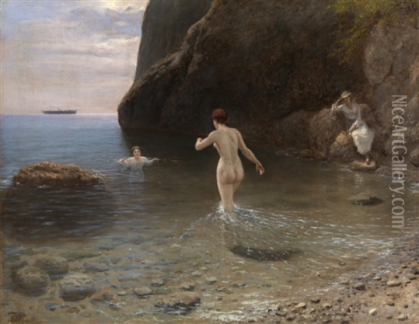 Bathing In Crimea Oil Painting - Lev Felixovich Lagorio
