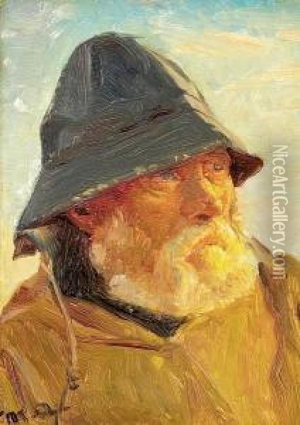 Portrait Of A Fisherman. Signed M. A Oil Painting - Michael Ancher