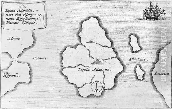 Map of Atlantis Oil Painting - Athanasius Kircher