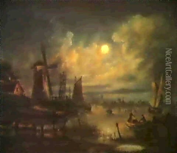 Fischfang Bei Mondschein Oil Painting - Aert van der Neer