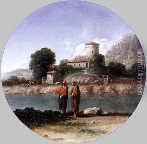 Landscape with Christ and St Peter Oil Painting - Goffredo Wals