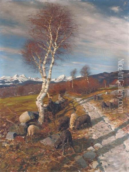 A Shepherdess With Her Flock Oil Painting - Alexander Max Koester
