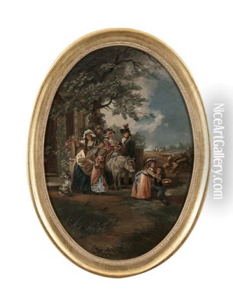 A Set Of Four Oval Panels Depicting Rural Life Oil Painting - George Morland