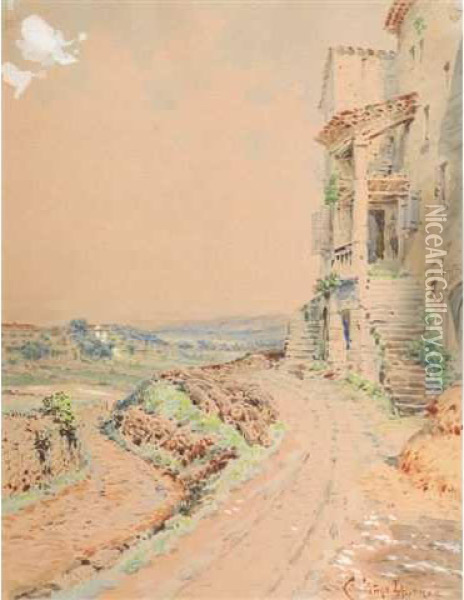 Chemin Devant La Maison,paysage Mediterraneen Oil Painting - Emmanuel Coulange-Lautrec