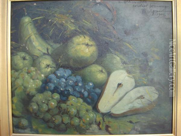 Nature Morte Aux Poires Et Raisins Oil Painting - Alfred Pierre Joseph Jeanmougin