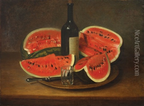 Still Life With Watermelons Oil Painting - Constantin Daniel Stahi
