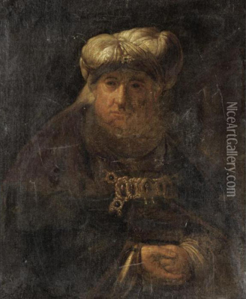Portrait Of An Elderly Gentleman, Half Length, In Oriental Dress Oil Painting - Rembrandt Van Rijn