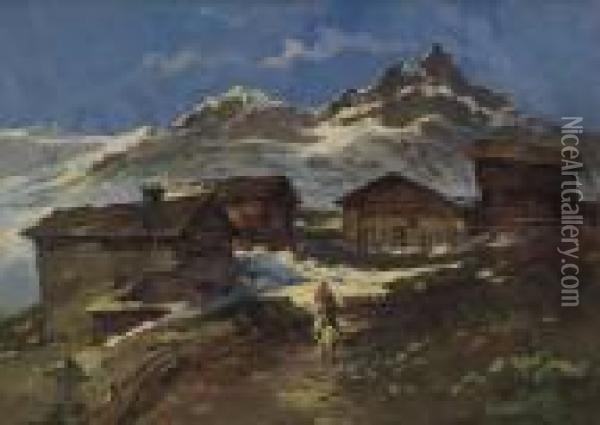 Monte Rosa, Ultima Neve Oil Painting - Cesare Gheduzzi