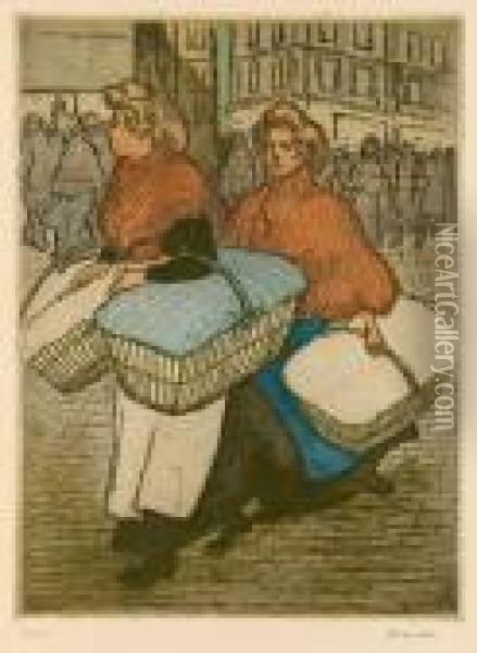 Blanchisseuses Reportant L'ouvrage Oil Painting - Theophile Alexandre Steinlen