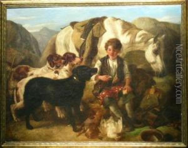 The Hunters' Repast Oil Painting - Henry Weekes