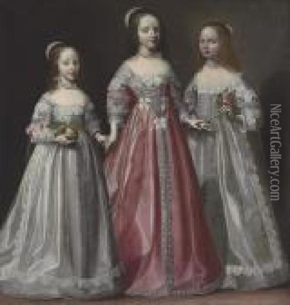Portrait Of Three Girls Oil Painting - Cornelius Janssens Van Ceulen
