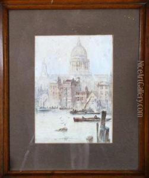 St. Paul's Cathedral From The Thames Oil Painting - Frank Rousse